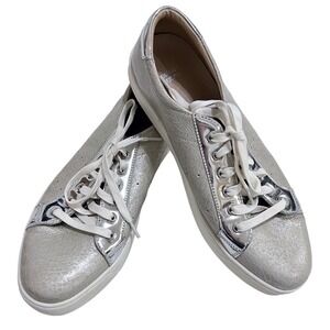 Johnston & Murphy Silver Leather Snakeskin Sneakers Metallic Shoes Womens 9.5 M